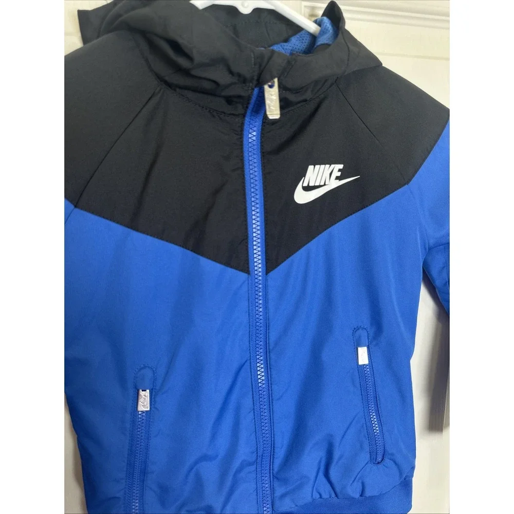 Nike Windbreaker Zip‎ Up Jacket Blue Black Zip Pockets Toddler Boys XS (4)